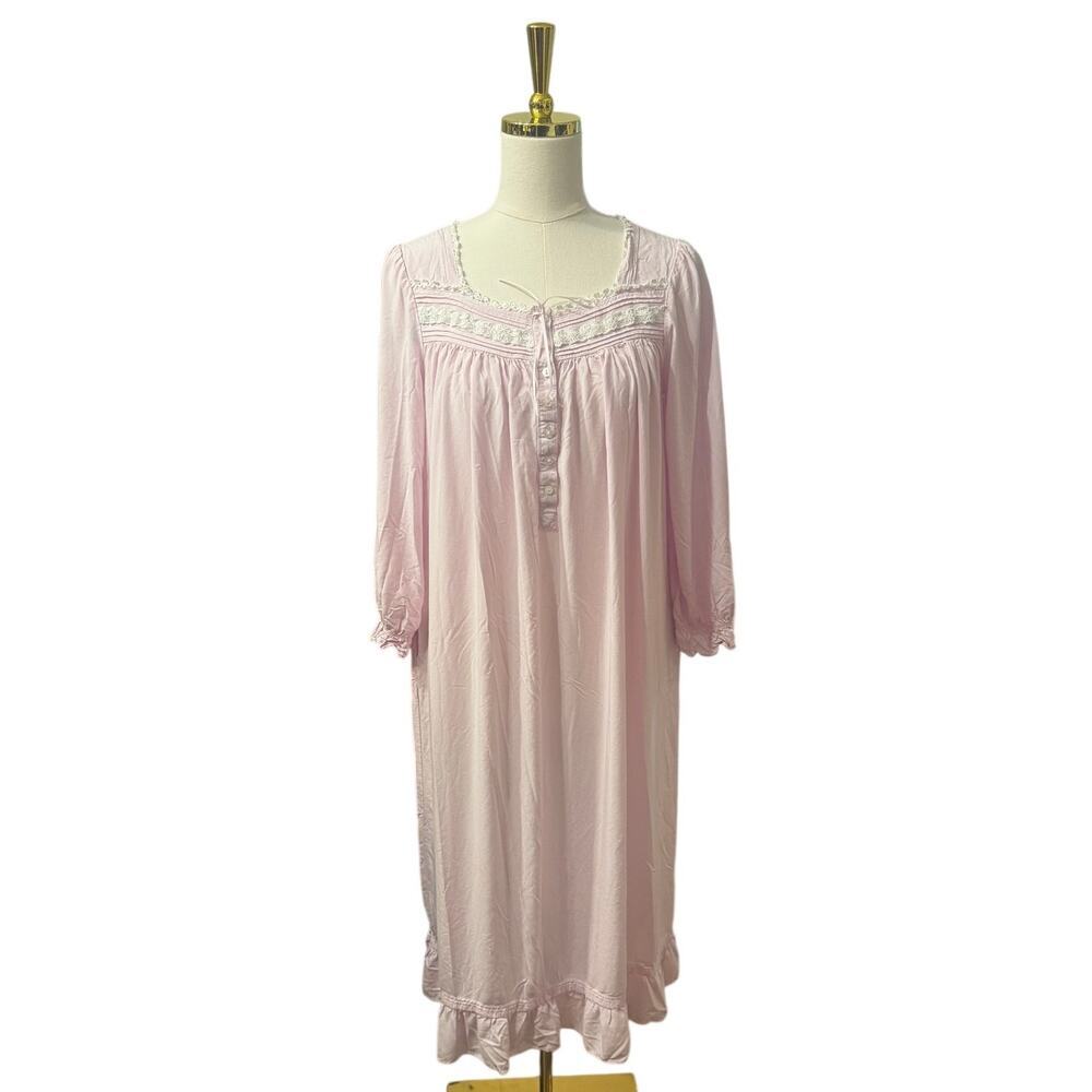 Eileen West Pink Rayon Lace Trim Nightgown Cottagecore Romantic Sleepwear Small